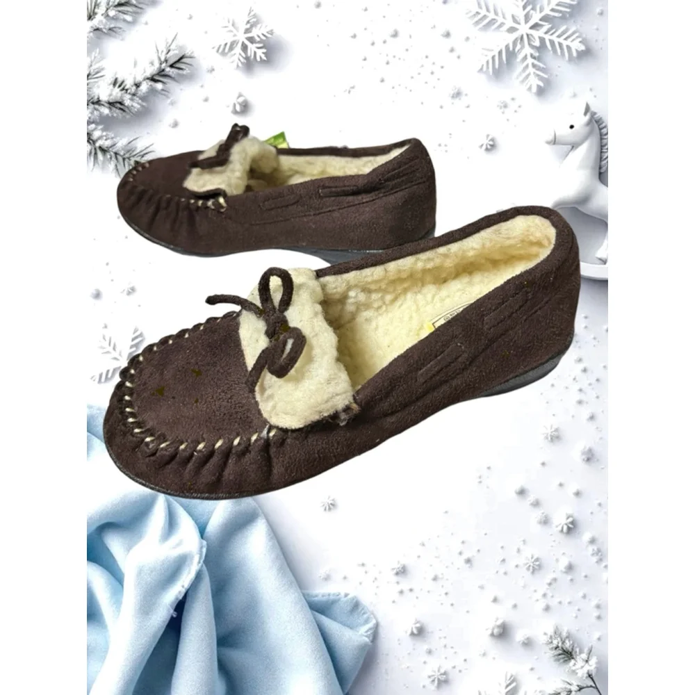 Beverly Hills Polo Club NEW Dark Brown Faux Suede/Sherpa Moccasin Shoes Girl 12